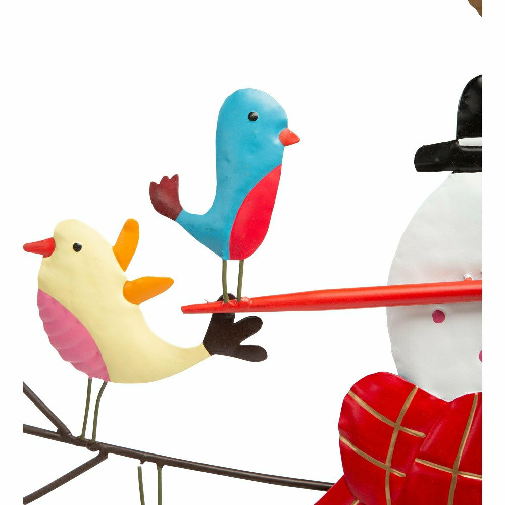 Plow & Hearth Metal Snowman and Birds Garden Statue