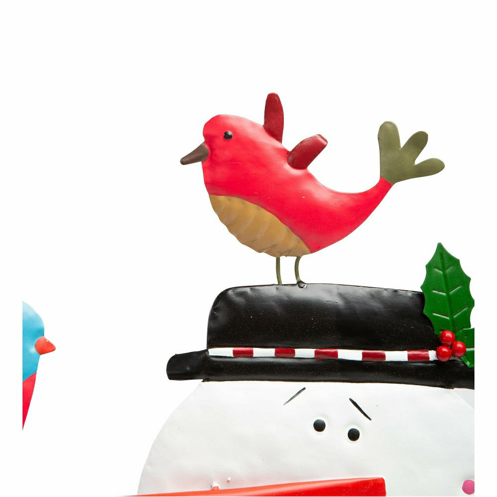 Plow & Hearth Metal Snowman and Birds Garden Statue