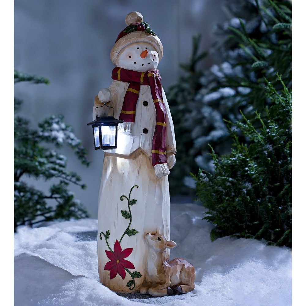 Plow & Hearth Woodland Snowman with Solar Lantern