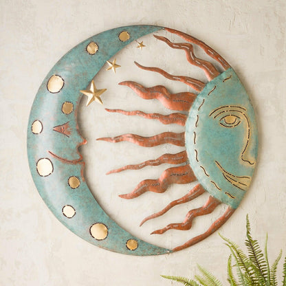 Plow & Hearth Celestial Sun and Moon Metal Wall Art