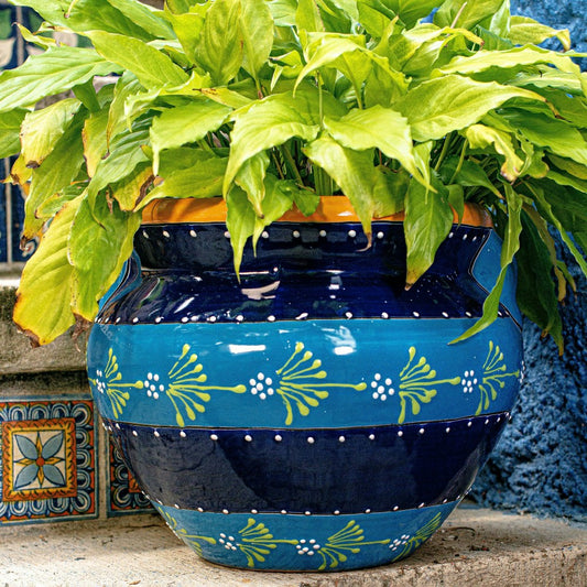 Plow & Hearth 12" Striped Blue Talavera Chata