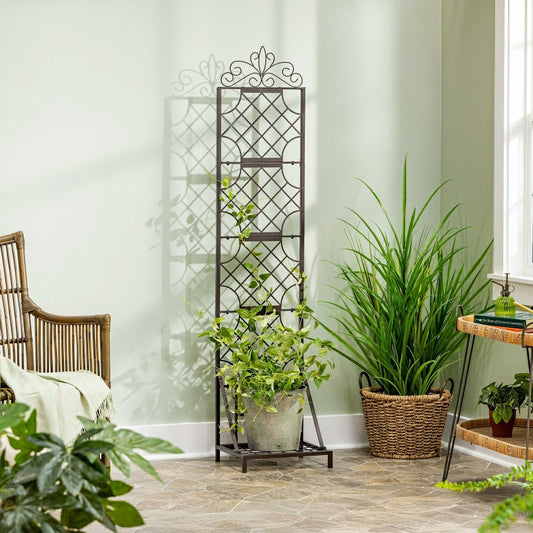 Plow & Hearth Grid Metal Lattice Trellis with Planter Stand