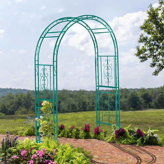 Plow & Hearth Colored Montebello Scrollwork Metal Garden Arbor, Coastal Blue