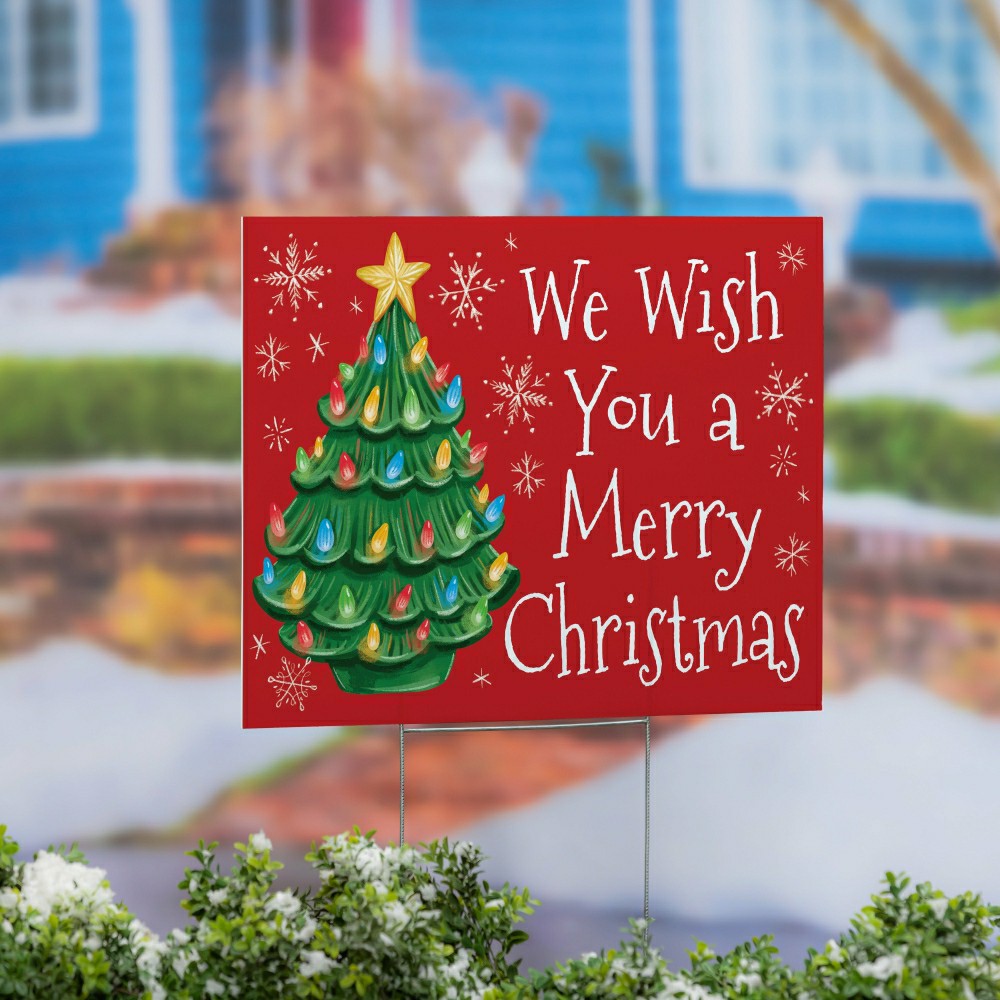 Plow & Hearth Christmas Tree COROPLAST Yard Sign, "WE WISH YOU A MERRY CHRISTMAS", , 24"x18"