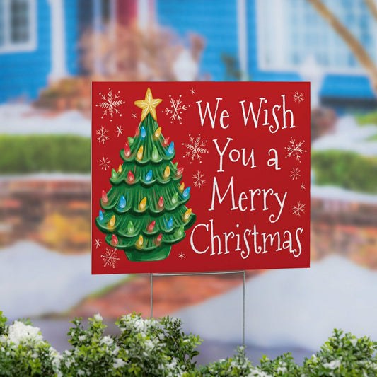Plow & Hearth Christmas Tree COROPLAST Yard Sign, "WE WISH YOU A MERRY CHRISTMAS", , 24"x18"