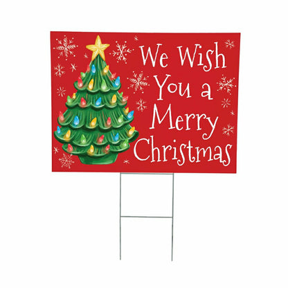 Plow & Hearth Christmas Tree COROPLAST Yard Sign, "WE WISH YOU A MERRY CHRISTMAS", , 24"x18"