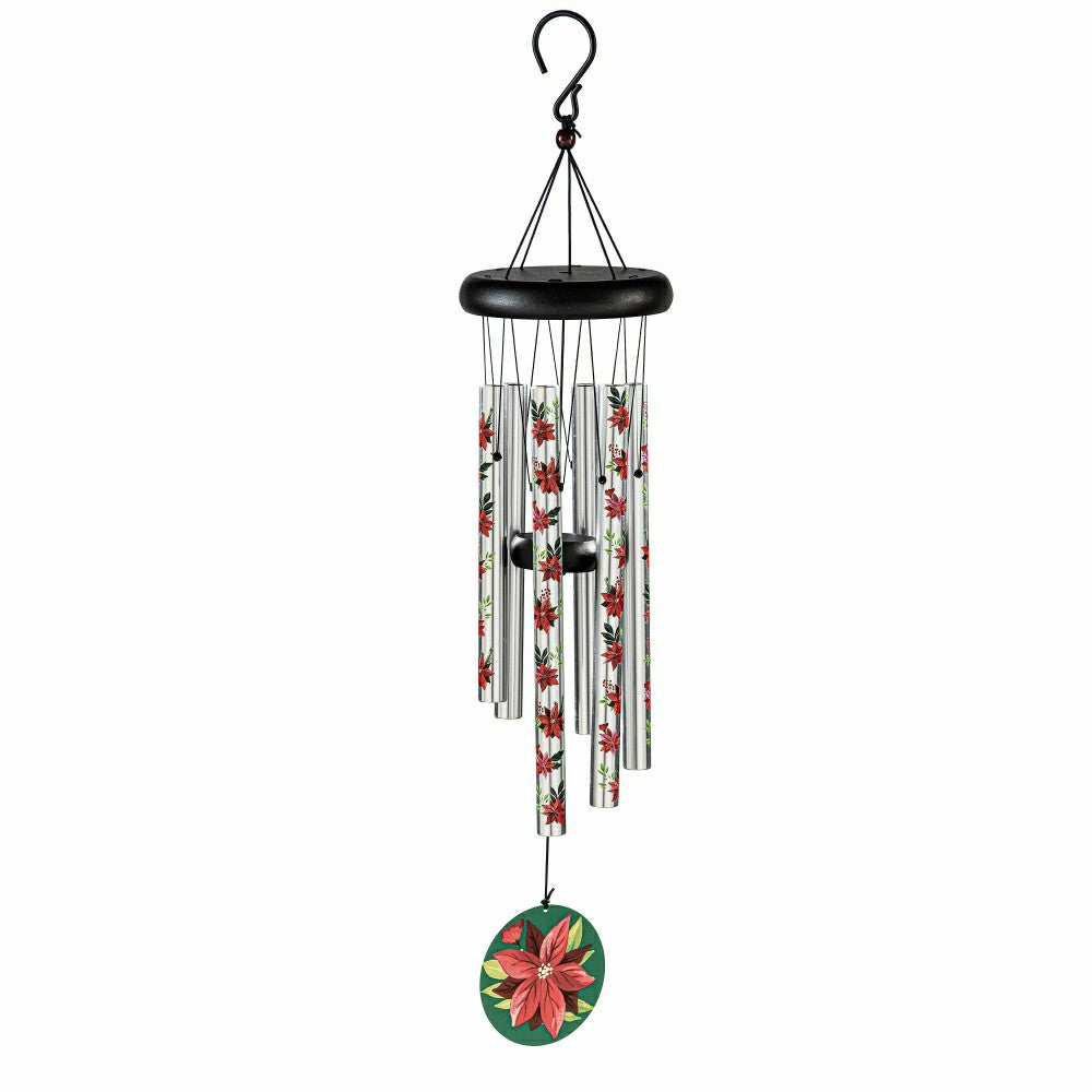 Plow & Hearth Avria Wind Chime, Printed Wind Chime, Vibrant Poinsettias, 27"H