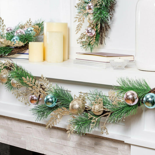Plow & Hearth Season to Sparkle Garland Artificial with Ornaments, 72" H