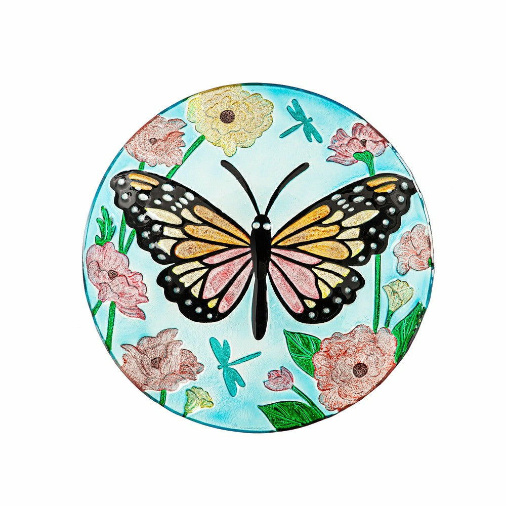 Plow & Hearth 18" Glitter Hand Painted and Embossed Bird Bath, Butterfly