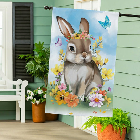 Plow & Hearth Hop Into Spring Floral Burlap House Flag