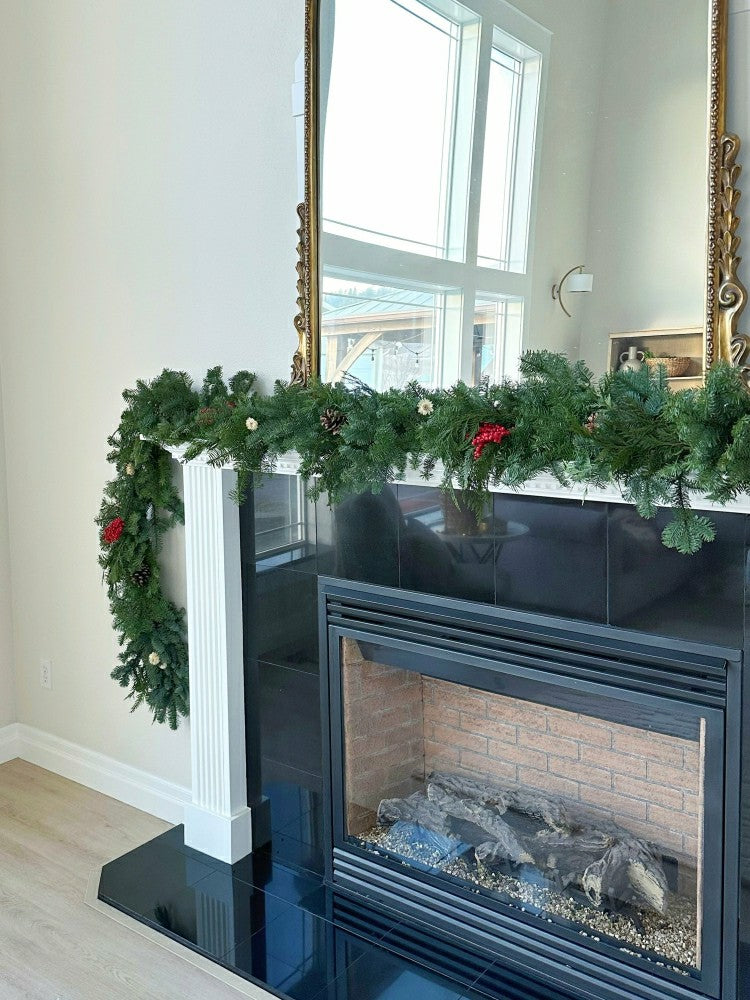 Plow & Hearth Noble Fir and Red Berries Fresh Garland, 12'