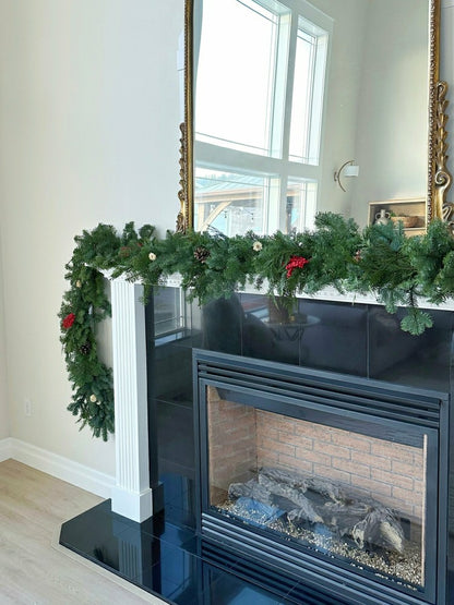 Plow & Hearth Noble Fir and Red Berries Fresh Garland, 12'