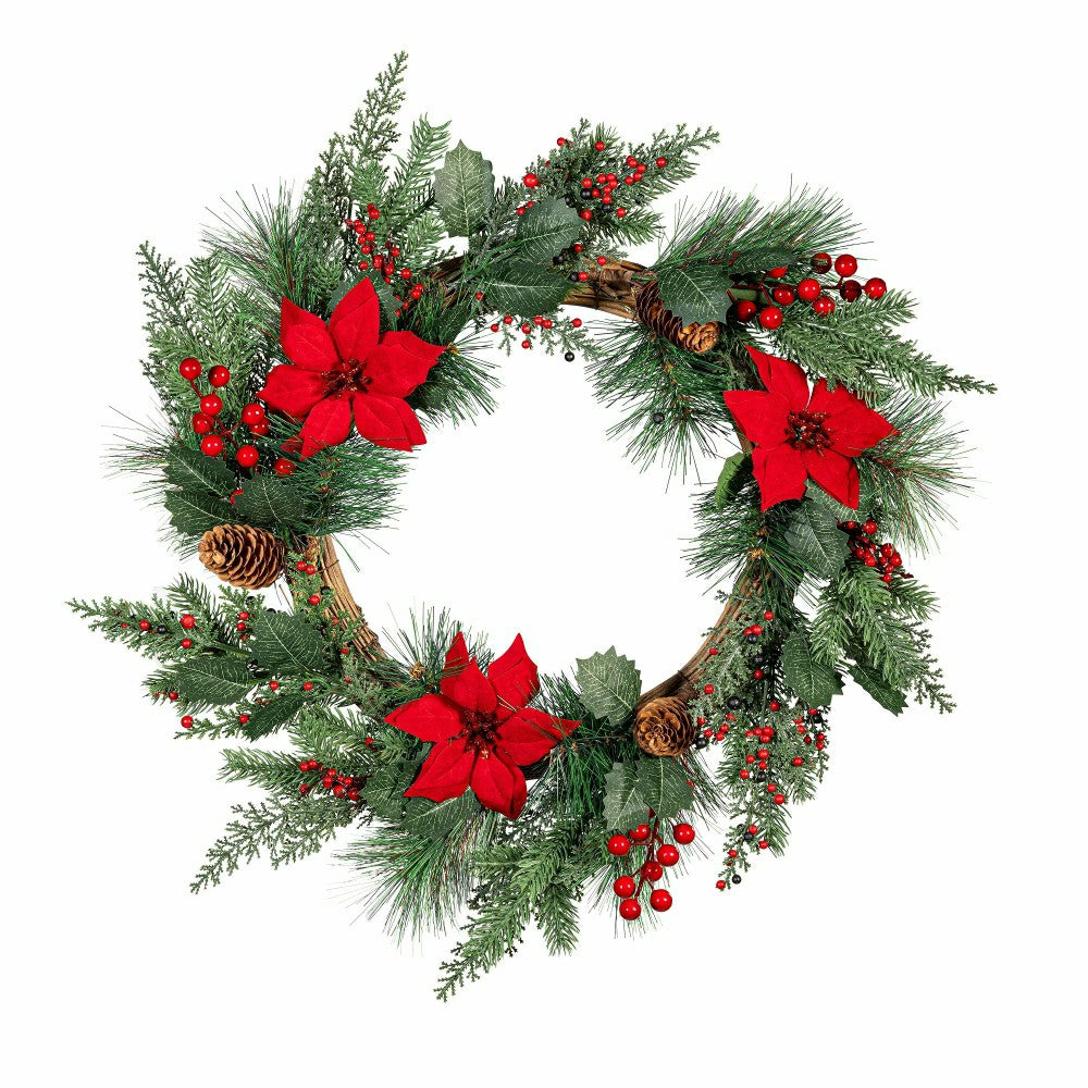 Plow & Hearth Feels Like The Holidays Wreath Artificial with Ornaments, 20"H