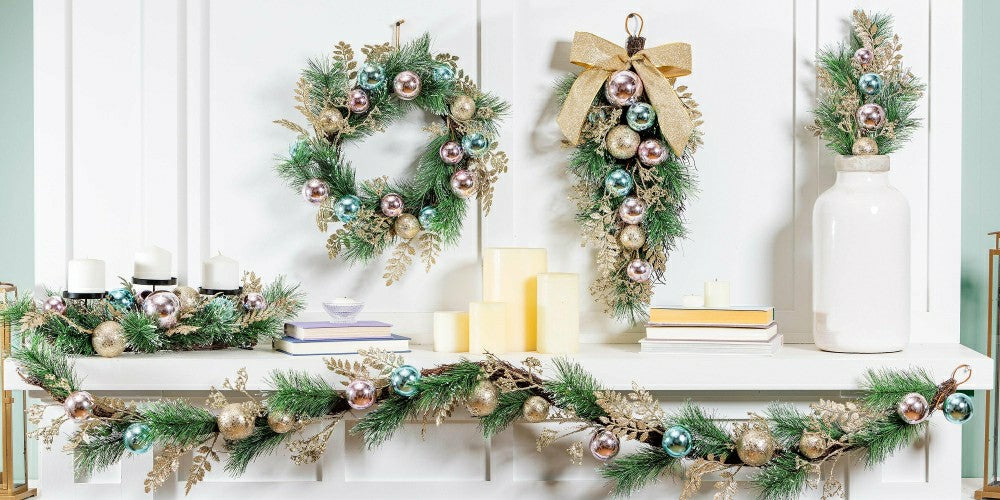 Plow & Hearth Season to Sparkle Wreath Artificial with Ornaments, 24"H