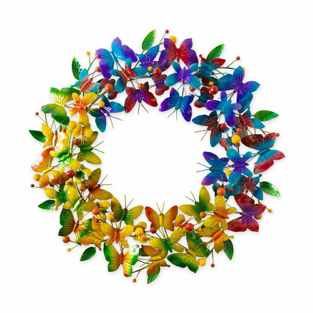 Plow & Hearth Metal Butterfly Rainbow Wreath