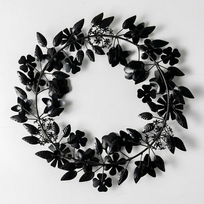 Plow & Hearth Recycled Metal Black Floral Leaf Wreath
