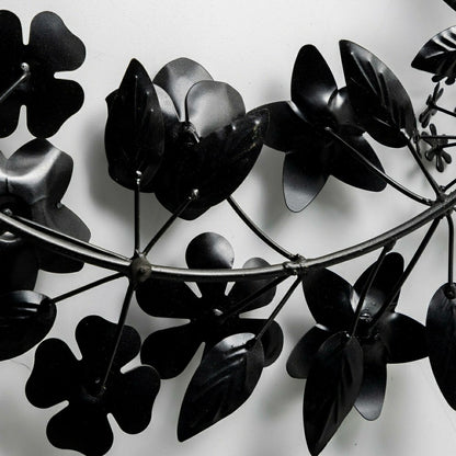 Plow & Hearth Recycled Metal Black Floral Leaf Wreath
