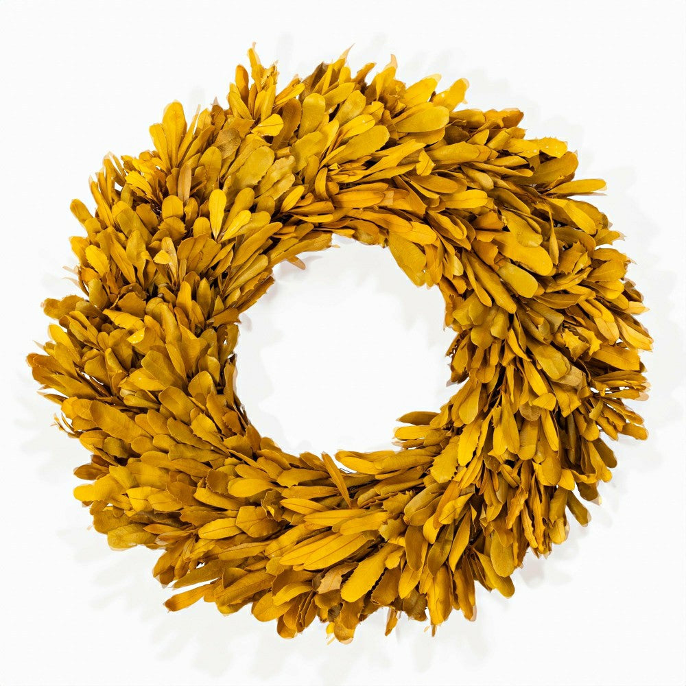 Plow & Hearth Dried 22" Natural Integrifolia Wreath, Saffron