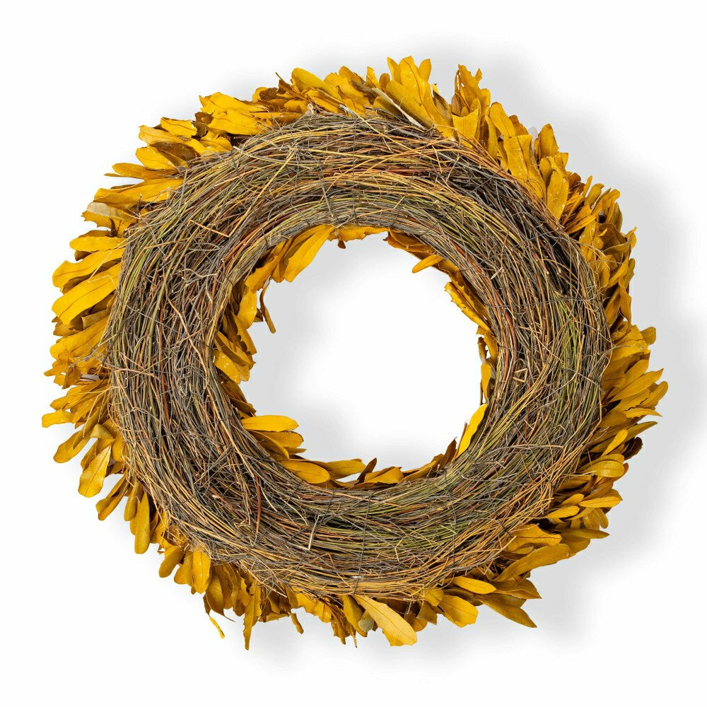 Plow & Hearth Dried 22" Natural Integrifolia Wreath, Saffron