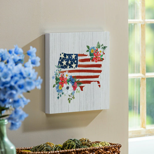 Plow & Hearth American Classic Indoor Wall Decor, Floral USA, 12" L x 12" H