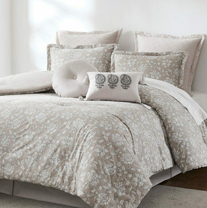 Plow & Hearth Zara Floral Block Cotton Comforter 8Pc Set
