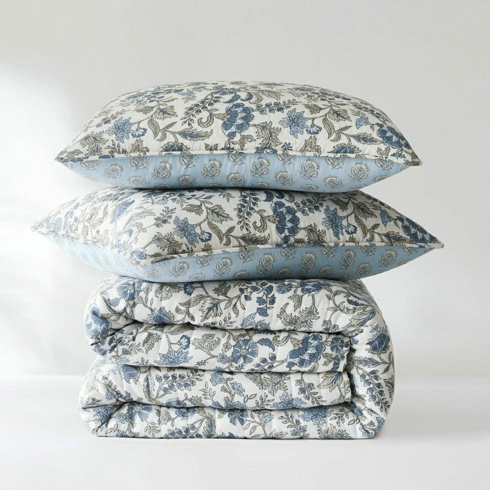 Plow & Hearth Lillian Block Print Reversible Quilt 6 Set
