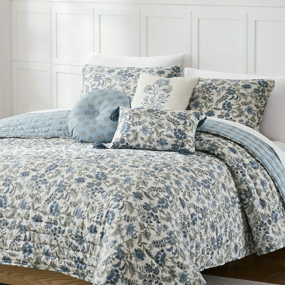 Plow & Hearth Lillian Block Print Reversible Quilt 6 Set