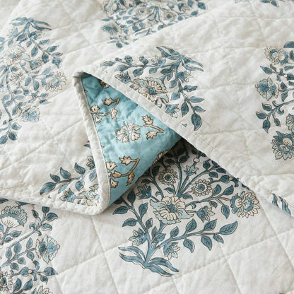 Plow & Hearth Sofia Flower Block Bouquet Reversible Cotton Quilt 3Pc Set