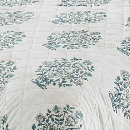 Plow & Hearth Sofia Flower Block Bouquet Reversible Cotton Quilt 3Pc Set