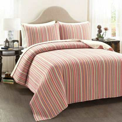Plow & Hearth Tracy Stripe Pick Stitch Kantha Yarn Dyed Cotton Woven Quilt/Coverlet