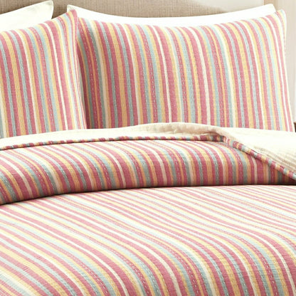 Plow & Hearth Tracy Stripe Pick Stitch Kantha Yarn Dyed Cotton Woven Quilt/Coverlet