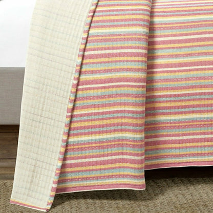 Plow & Hearth Tracy Stripe Pick Stitch Kantha Yarn Dyed Cotton Woven Quilt/Coverlet