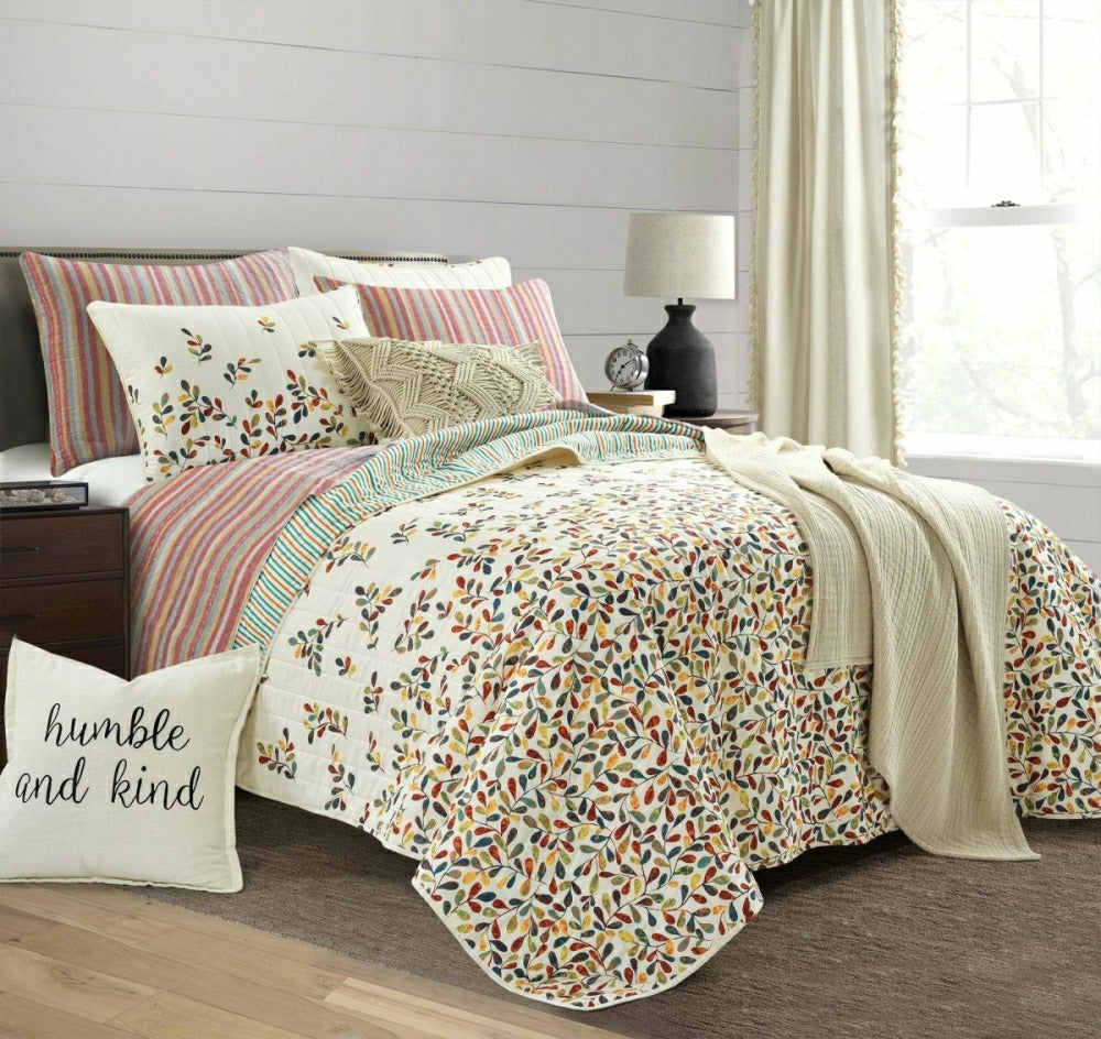 Plow & Hearth Tracy Stripe Pick Stitch Kantha Yarn Dyed Cotton Woven Quilt/Coverlet