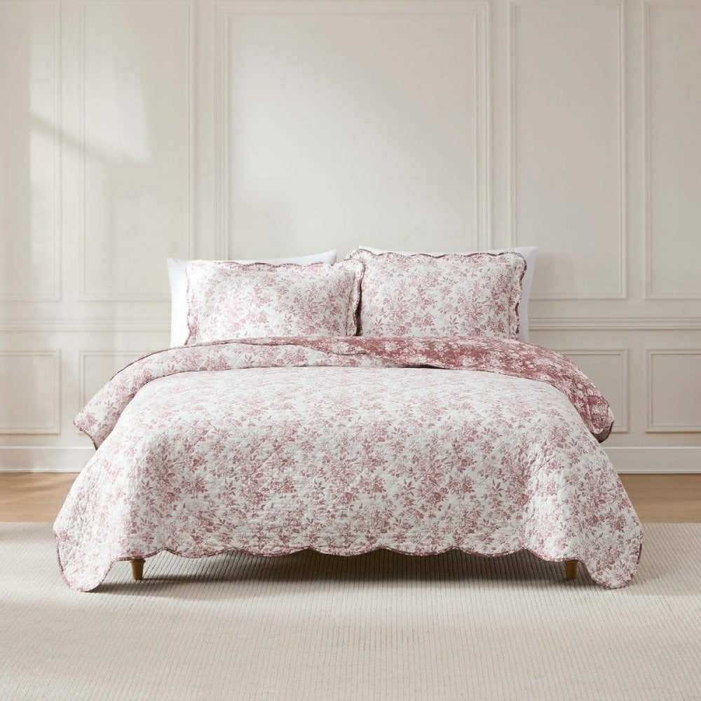 Plow & Hearth Peony Toile Reversible Cotton Quilt Set