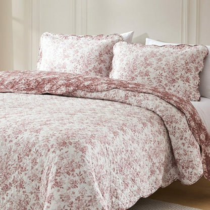 Plow & Hearth Peony Toile Reversible Cotton Quilt Set