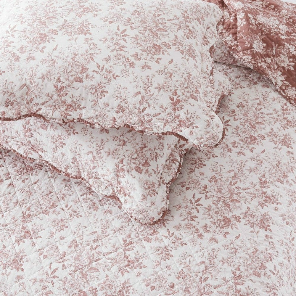Plow & Hearth Peony Toile Reversible Cotton Quilt Set