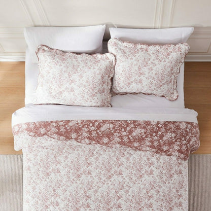 Plow & Hearth Peony Toile Reversible Cotton Quilt Set