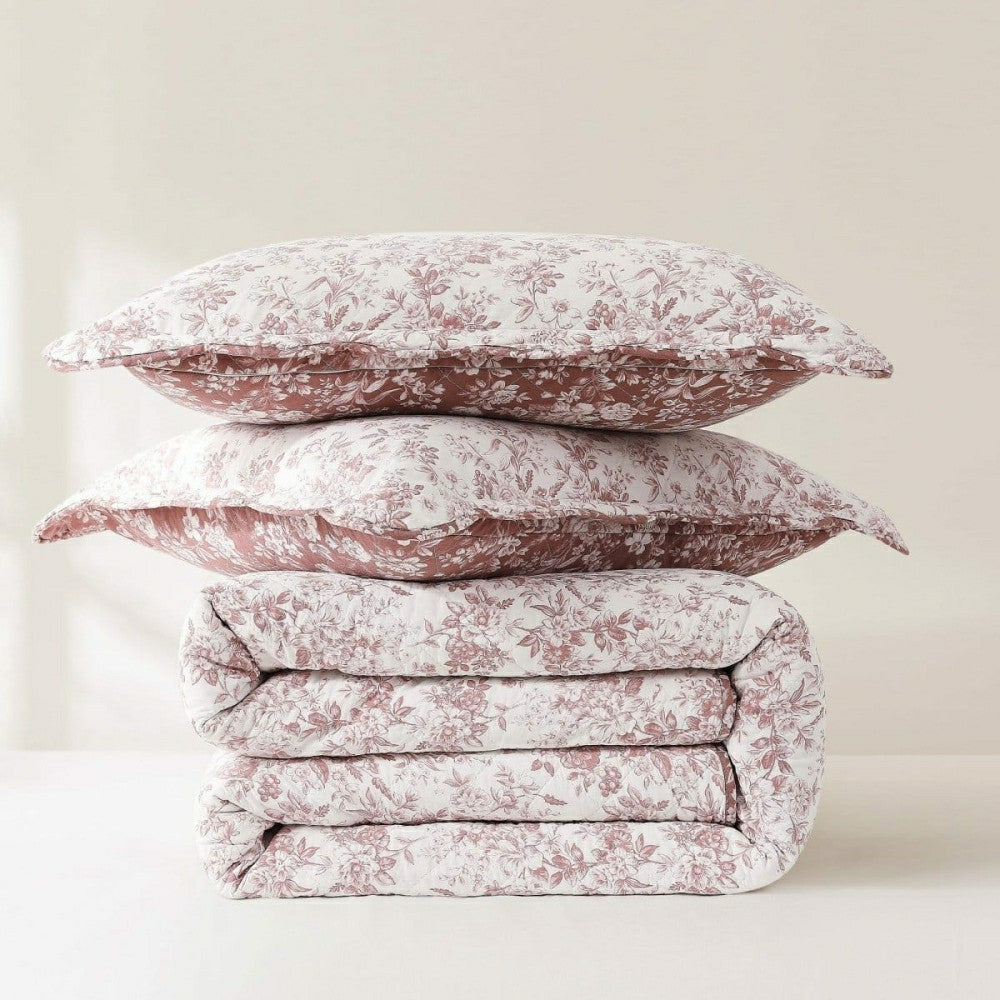 Plow & Hearth Peony Toile Reversible Cotton Quilt Set