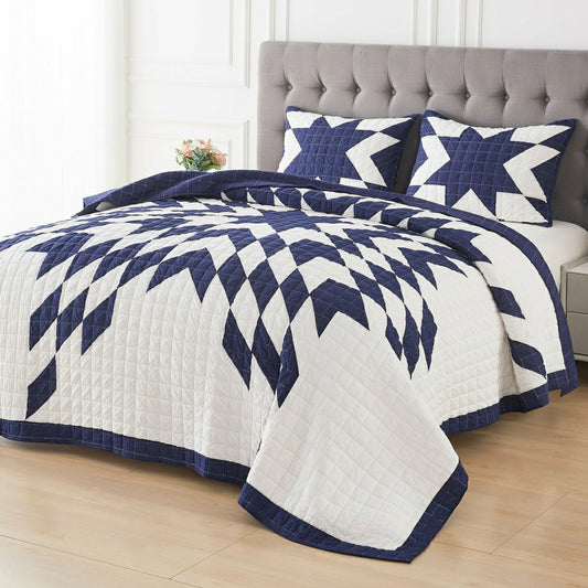 Plow & Hearth Star Patch Patchwork Cotton Quilt Set