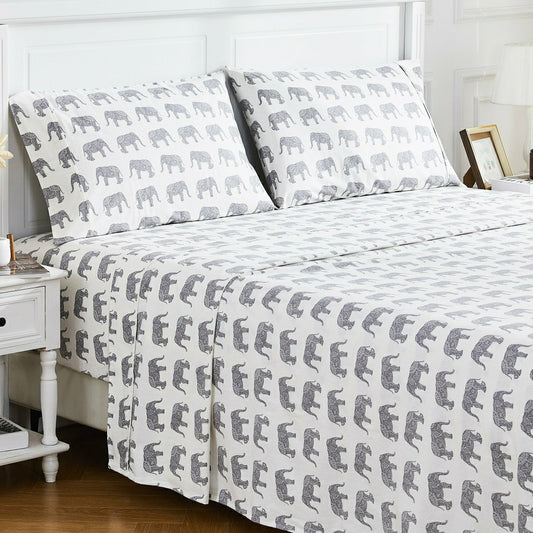 Plow & Hearth Elephants Flannel Sheet Set