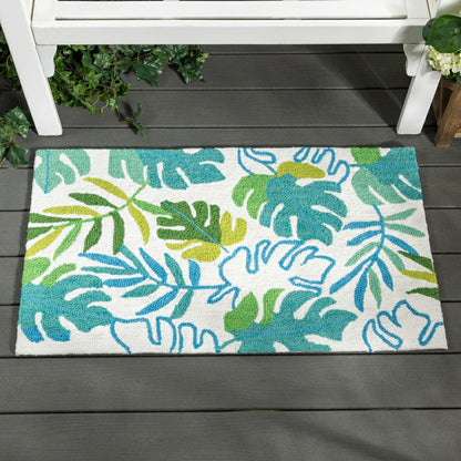 Plow & Hearth Monstera Leaf Indoor/Outdoor Hooked Rug 24"x42"