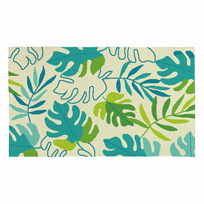 Plow & Hearth Monstera Leaf Indoor/Outdoor Hooked Rug 24"x42"
