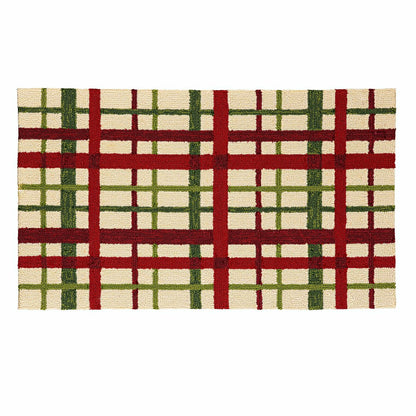 Plow & Hearth Indoor/Outdoor Hooked Rug Christmas Plaid Polypropylene, 24"x42"