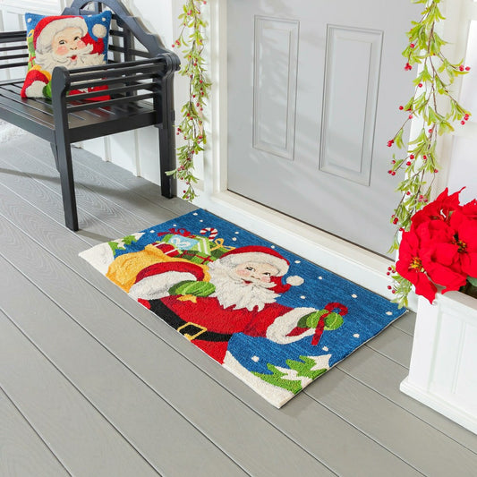 Plow & Hearth Indoor/Outdoor Hooked Rug Santa Polypropylene, 24"x42"