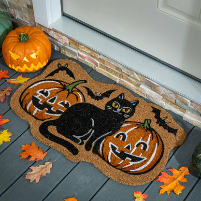 Plow & Hearth Pumpkin Patch Cat Shaped Coir Mat