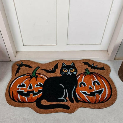 Plow & Hearth Pumpkin Patch Cat Shaped Coir Mat