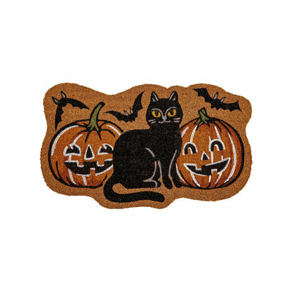 Plow & Hearth Pumpkin Patch Cat Shaped Coir Mat