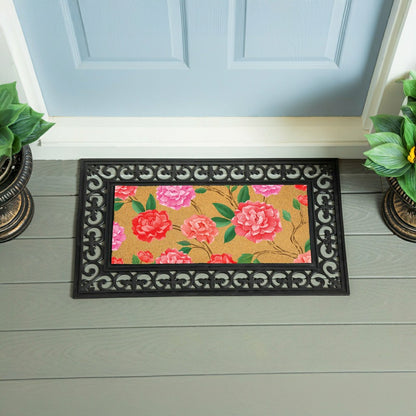 Plow & Hearth EG Studio Home Coordinates Roses Flocked Coir Sassafras Switch Mat, 22"x10"