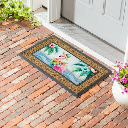 Plow & Hearth Palm Beach Floral Flamingo Sassafras Switch Mat