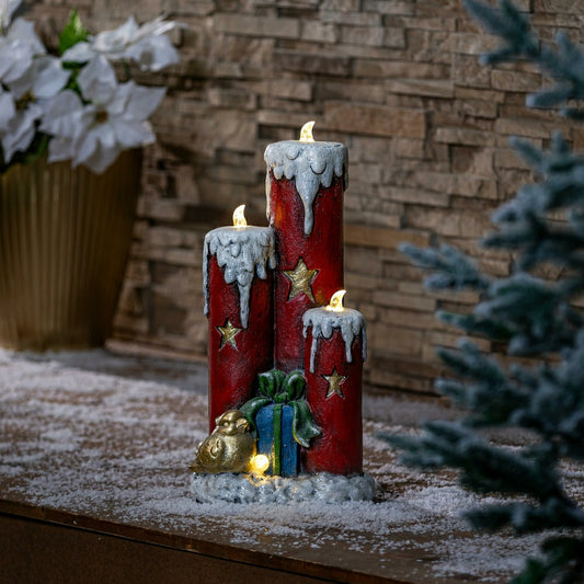 Plow & Hearth Joyful Traditions Garden Statue, LED Resin Statue, Candle Stick, 21"H